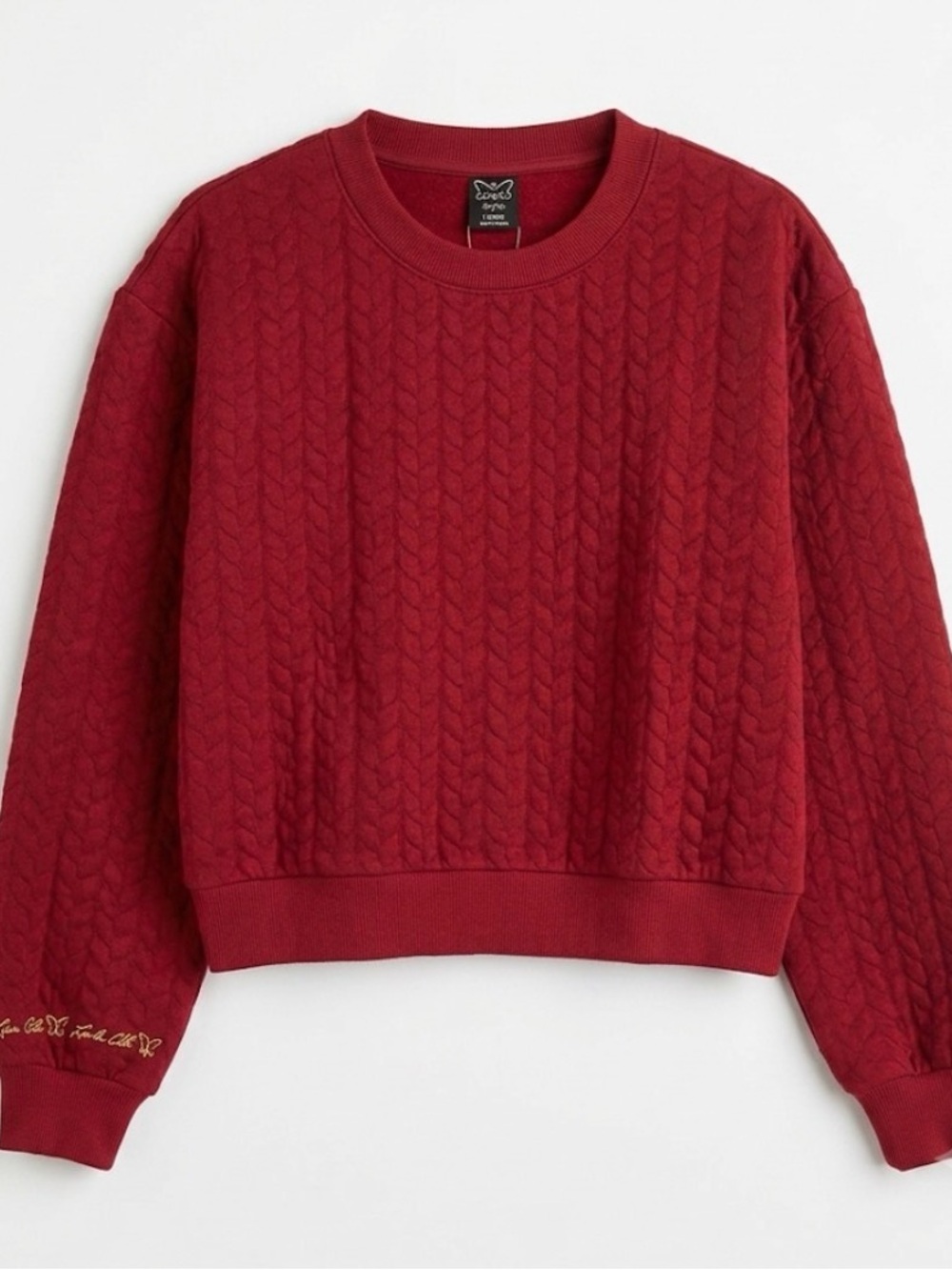 LAILA ALI Crew Neck Cable Knit Sweater, Women’s L, Red